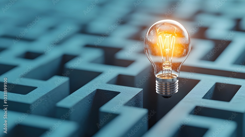 Leinwandbilder Illuminating the Path Through a Maze of Innovation and Problem Solving A Bright Idea Shining a Light on the Journey Towards Breakthrough Solutions