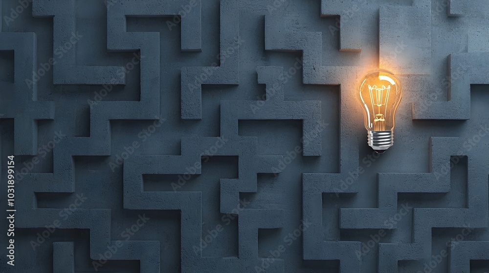 Poster illuminating the path to innovation a glowing lightbulb guiding the way through a challenging maze s