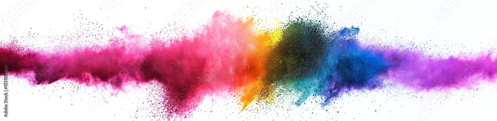 Wall mural Colorful powder explosion against a white background, creating a vibrant and dynamic scene, perfect for advertising, artistic projects, or promotional materials with space for text.