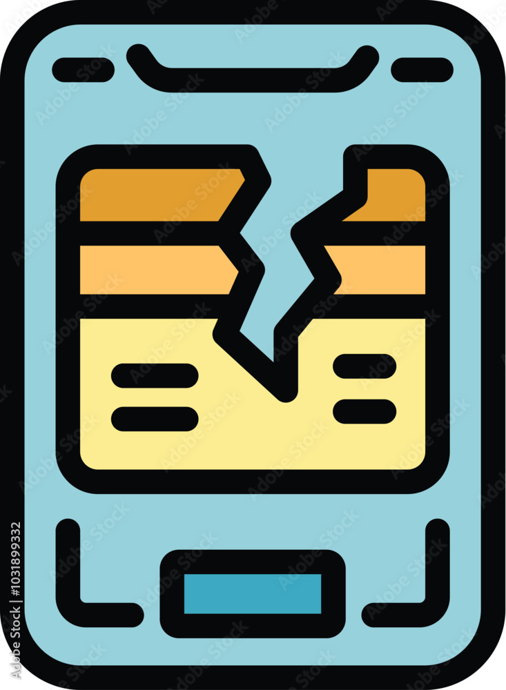Poster smartphone showing broken screen with crack displaying internal parts representing a damaged electro