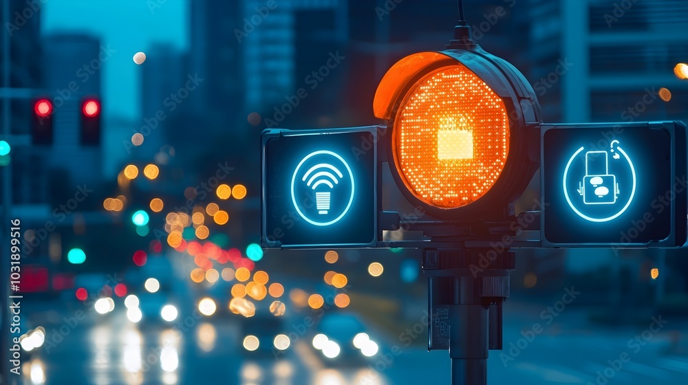 Aufkleber innovative network of smart streetlights controlled via iot sensors enabling energy efficient lighti
