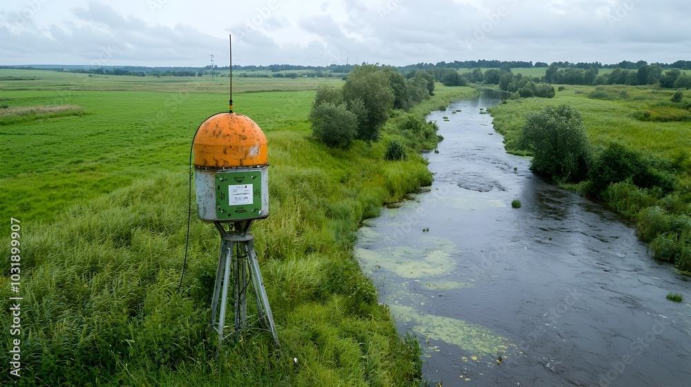 Leinwandbilder innovative iot based flood sensors installed along a riverbank to provide real time monitoring early