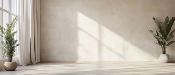 Serene Empty Room with Sunlight Casting Shadows on Wall