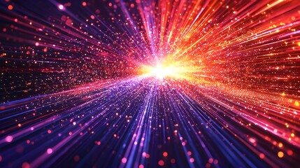 Naklejka premium Quantum Data Packets Traveling Through a Glowing Fiber Optic Network at Light Speed