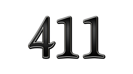 black metal 3d design of number 411 on white background.