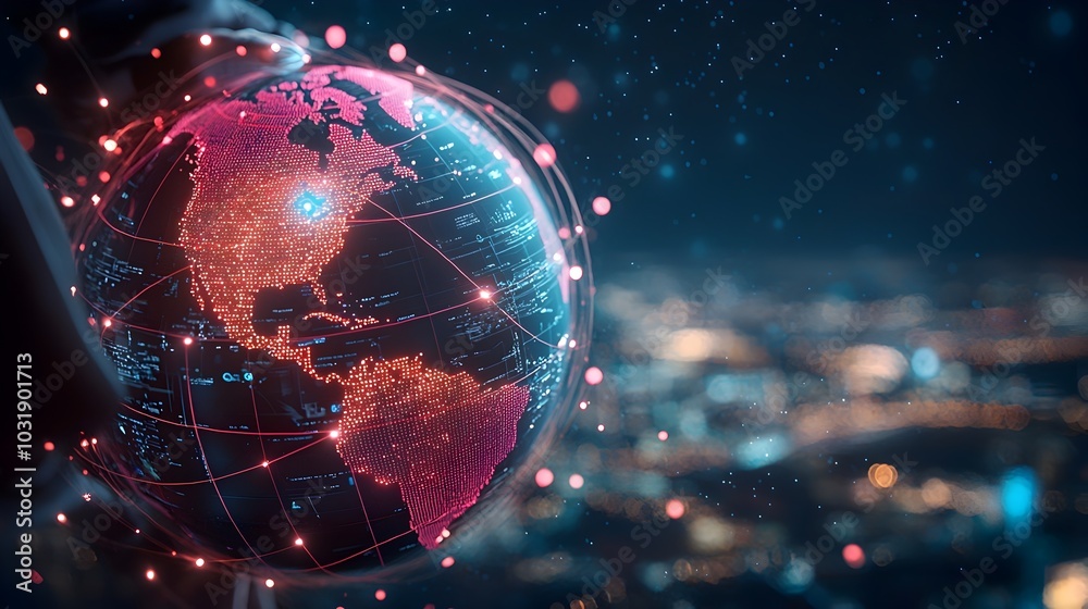 Poster Interconnected globe made of lines and shapes symbolizing global business connectivity technology and digital communication