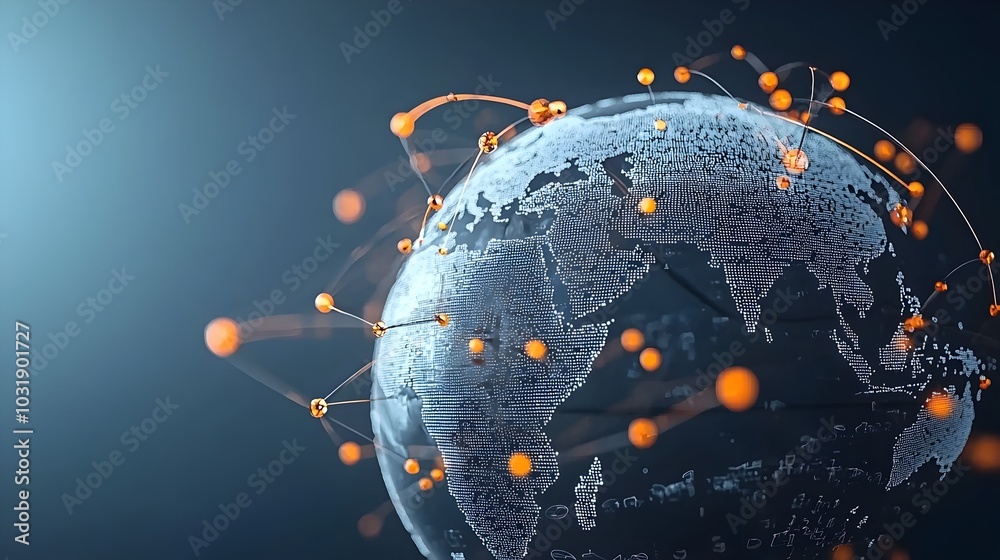 Poster Interconnected globe made of abstract lines and shapes representing the global business technology and digital communication  This conceptual image symbolizes worldwide connectivity