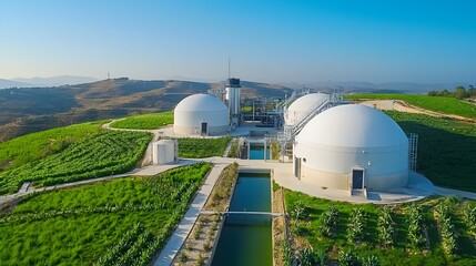 Interconnected recycled water storage tanks connected to an advanced irrigation system showcasing sustainable water management and conservation practices in agriculture and gardening