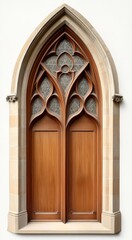 Obraz premium Arched Wooden Window with Glass Panes on a White Background