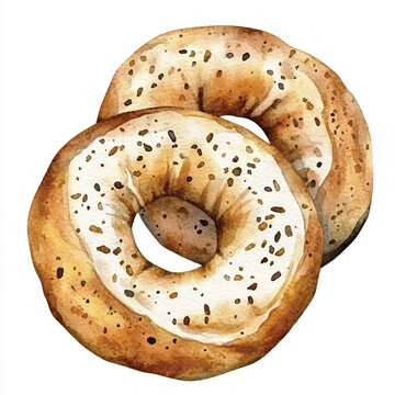 watercolor bagels with cream cheese clip art preview