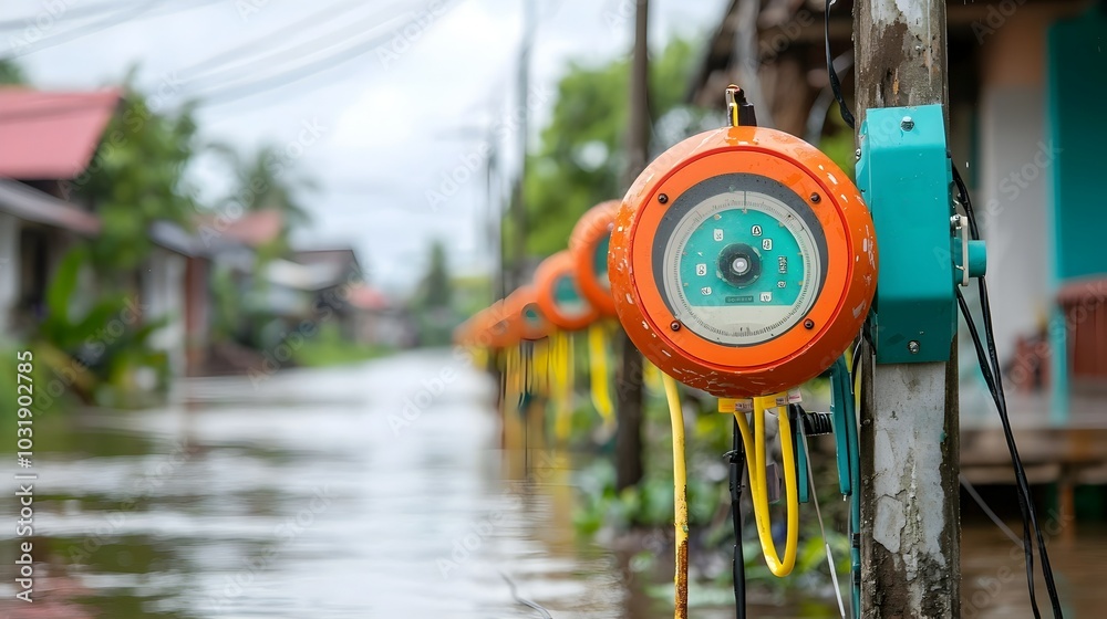 Leinwandbilder iot powered flood sensors installed along a riverbank to provide real time monitoring and early warn