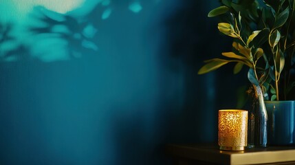 Serene Space with Green Plant and Candle on Table