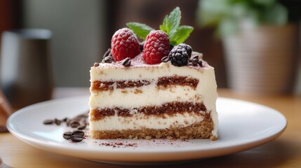 Delicious Layered Cake with Fresh Berries and Chocolate Shavings