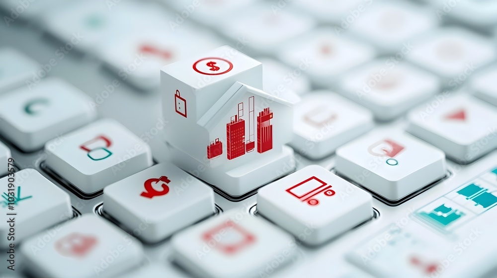 Poster keyboard keys with financial symbols such as dollar euro pound and bitcoin icons replacing tradition