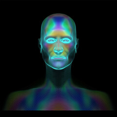 Face of color. Background design of human profile and colorful moving paint lines on the theme of creativity, design, inner world, human nature and artistic soul. vector illustration