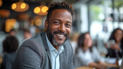 Obraz premium Smiling African American Businessman in a Modern Office Environment