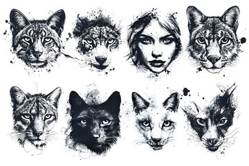 Monochrome Collection of Expressive Feline Portraits