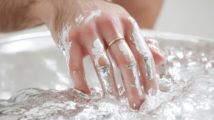 Fototapeta premium Silver Hand in White Substance.