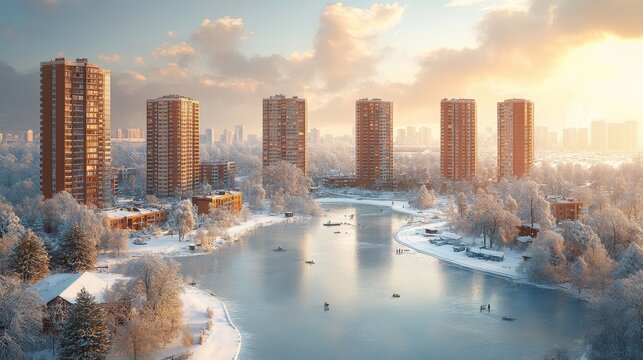 Novokuznetsk's winter urban landscape from a bird's eye view