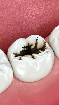 Molar teeth damaged by caries. Medically accurate tooth 3D Animation
