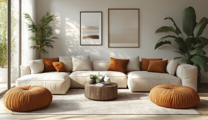 Living rooms have a sofa, light, and white walls, making them bright and cozy