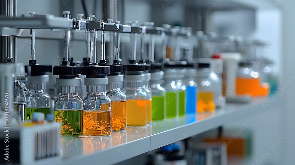 Poster microbial testing in progress at a water treatment laboratory examining water samples to ensure and 