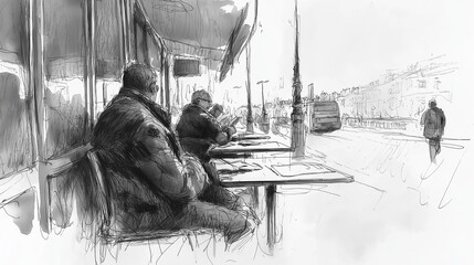 Lively urban sketching group, artists capturing city life
