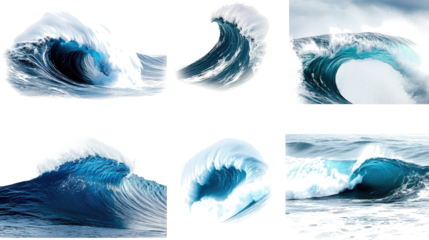 Deep Blue Stormy Waves on a Clear Background Generative AI