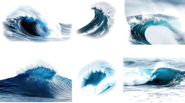 Deep Blue Stormy Waves on a Clear Background Generative AI