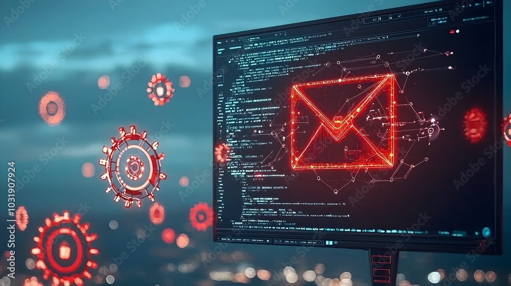 Poster Phishing Email Displayed on Computer Screen Revealing Sensitive Data Breach and Cybersecurity Vulnerability