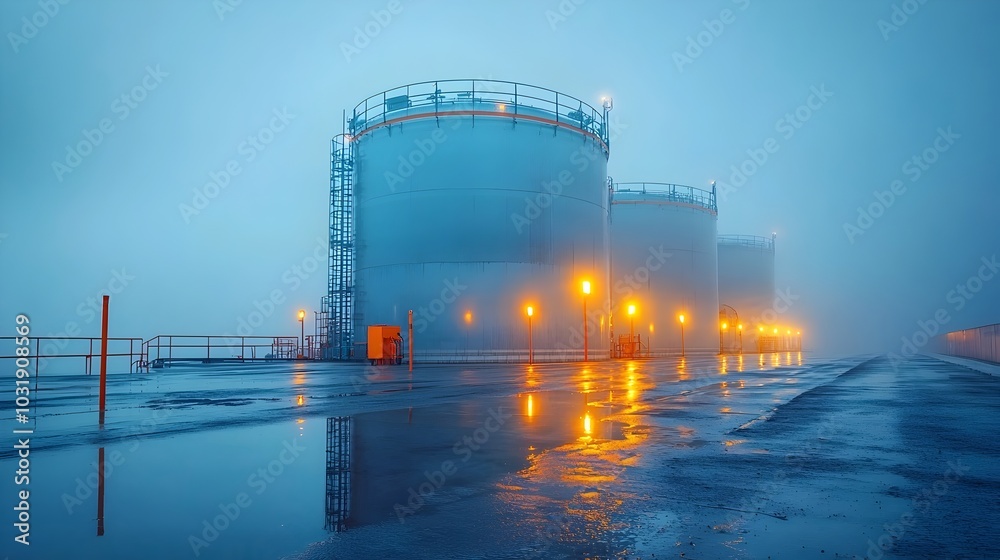 Poster rainwater harvesting and storage system with large tanks feeding a water collection and distribution