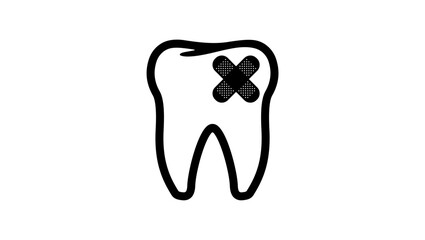 Bandaged Tooth, Black Isolated Silhouette
