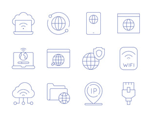 Internet icons. Thin Line style, editable stroke. global network, global, website, wifi, internet, iot, ip, network, network cable