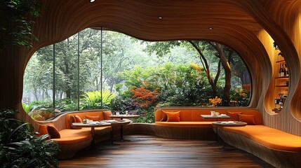 Fototapeta premium Intimate Coffee Shop with Curved Design Elements