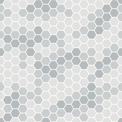 Honeycomb hexagonal seamless pattern. Gray, black, white beehive background. Gradation color. Honeycomb, bees hive cells pattern. Grid design, vector background. Flat vector illustration.