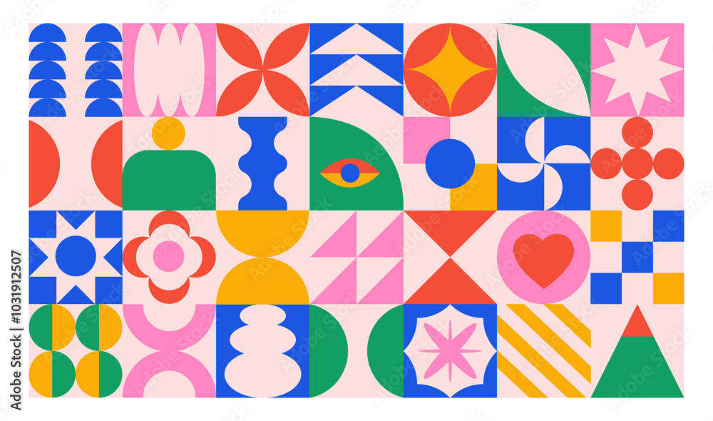 Aufkleber vector banner or background of abstract colorful geometric shapes. bright brutal contemporary icons.