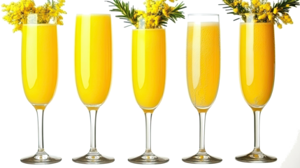 Mimosas Garnished With Fresh Flowers in Elegant Champagne Flutes Generative AI
