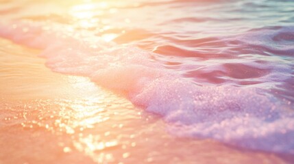 Fototapeta premium Serene Sunset Seascape: Waves Gently Caressing the Shore
