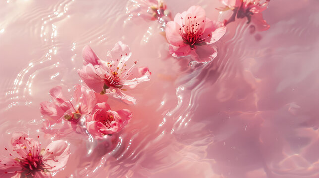 Delicate pink flowers on a soft, wavy water surface.