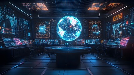 High Tech Control Room Monitoring Global Quantum Internet Traffic with Holographic Displays