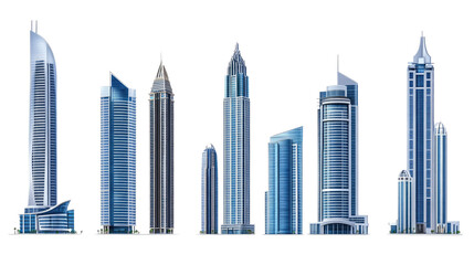 Modern Skyscraper Buildings Collection on a Transparent Background Generative AI