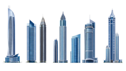Modern Skyscraper Buildings Collection on a Transparent Background Generative AI