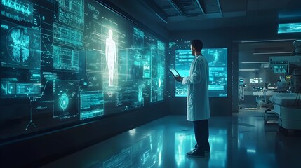 Futuristic hospital with real time quantum internet enabled holographic medical data access and visualization