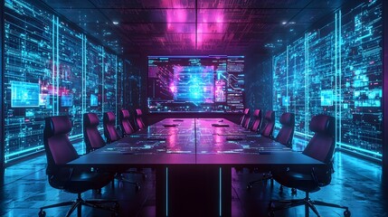 Futuristic Conference Room with Quantum Internet Powered Holograms and Glowing Circuits