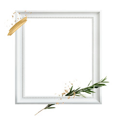 Frame png with green leaf and golden brush stroke