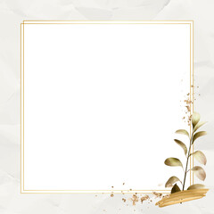 Leaf frame png with golden leaf in minimal style