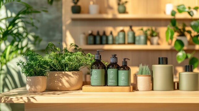An eco-friendly product lineup displayed in a modern retail setting, emphasizing the growing market for sustainable consumer goods