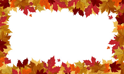 Vector isolated rectangular frame of yellow autumn leaves. Border for text. Flat clipart for design