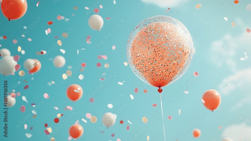 Poster Transparent balloons filled with shimmering prismatic confetti float gracefully creating a dazzling enchanting atmosphere for a glamorous high end or event