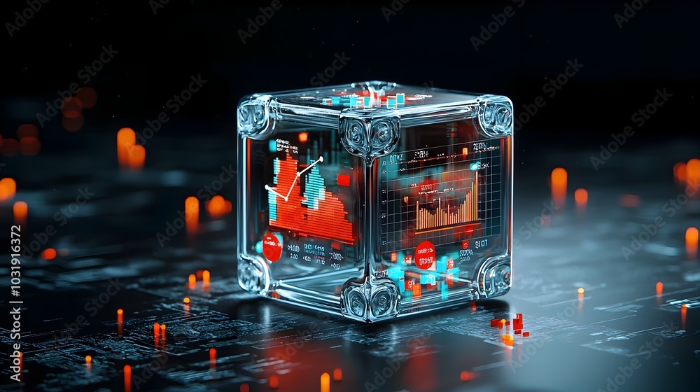 Fototapete transparent glass cubes containing graphs and charts symbolizing data analysis and information visua
